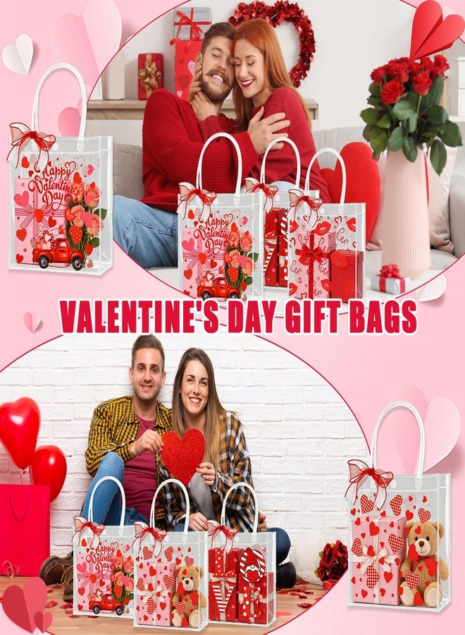 Zenoble 24 Pcs Valentines Gift Bags 4 Styles of Double-Sided PVC Clear Bags Valentine's Day Goodie Gift Bag with Red Ribbon for Anniversaries Weddings Valentine's Day Party Favor - Image 5